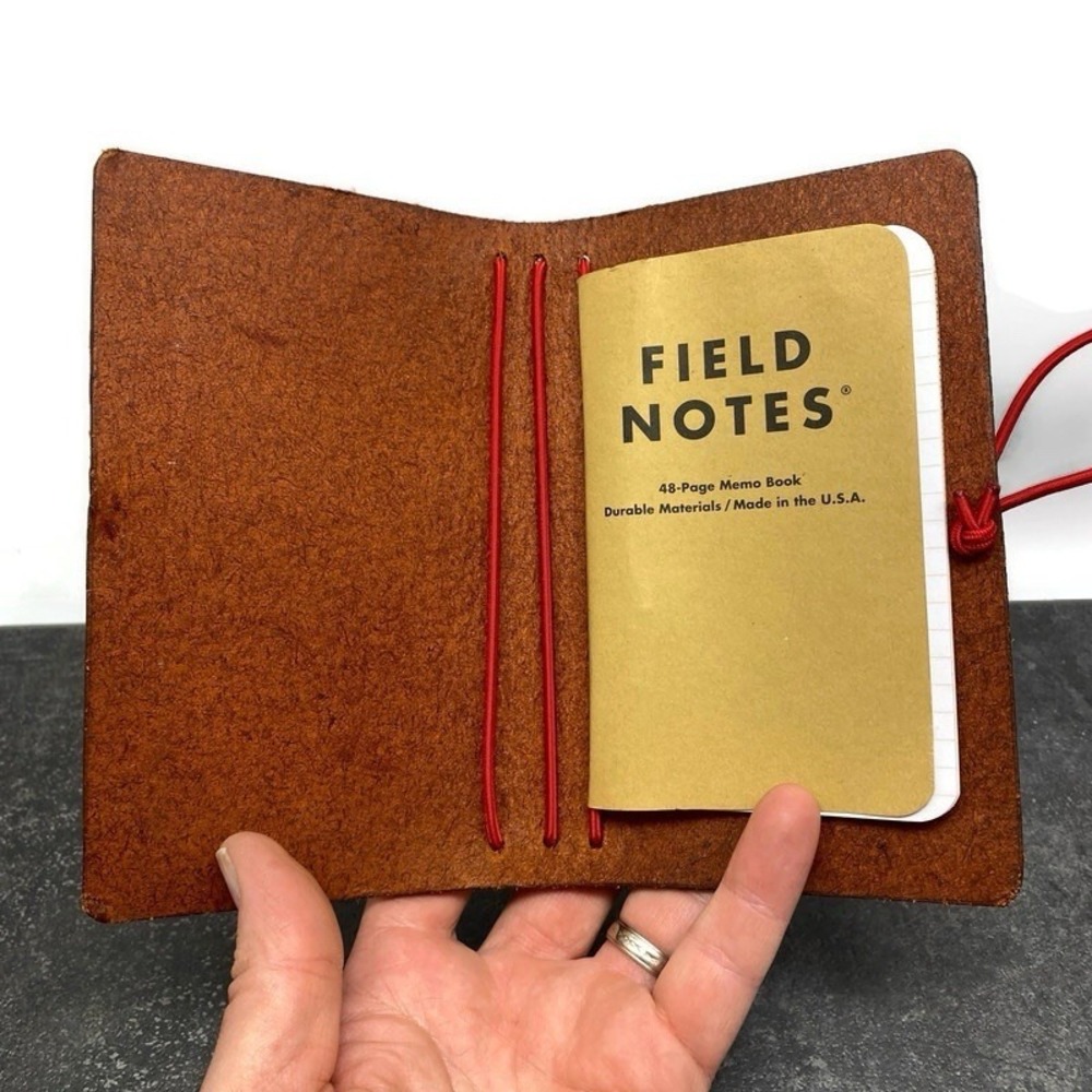 American Bench Craft Journal Cognac Brown Thick Leather Field Notes Trapper Book